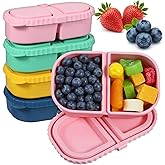 MAQUITA 4 Pack Reusable Silicone Snack Containers with Lids, Mini Containers 2 Compartments, Portable Silicone Food Storage Box for Picnic, School, Office