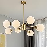 VONLUCE Sputnik Ceiling Light Fixture, 8-Light Modern Sputnik Chandelier with Frosted Glass Shades, ETL Listed Globe Chandeli