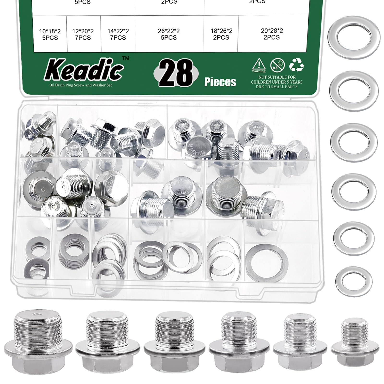 Photo 1 of Keadic 28Pcs Oil Drain Plugs with Aluminum Washer Gasket, Oil Drain Plug Assortment Kit, 6 Sizes Oil Drain Plug Gasket Oil Pan Drain Nut Kit for Most Cars