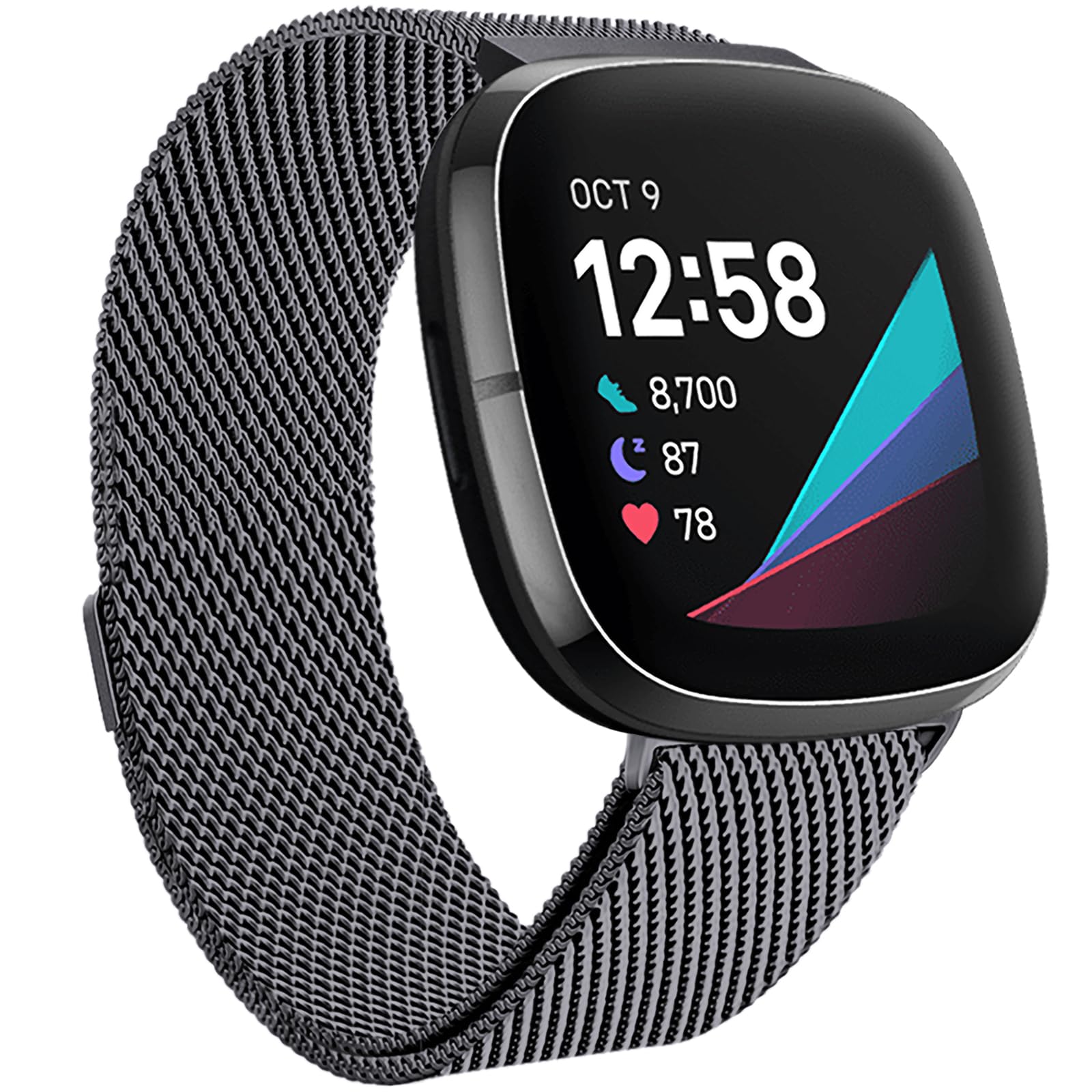 Faliogo Compatible with Fitbit Versa 3/4/Sense Strap, Adjustable Stainless Steel Metal Replacement Strap with Magnet Lock, Small Space Grey