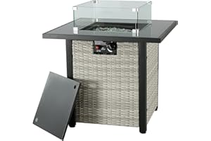 Furnivilla Fire Pit 50,000 BTU Propane Fire Pit Gas Fire Pit Outdoor Firepit Table Outdoor Fireplace with Glass Wind Guard,Protective Cover,Glass Stones for Outside (Gray)