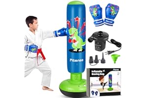 Fitense Kids Punching Bag, 63 Inch Inflatable Punching Bag with Electric Air Pump & Gloves, Kids Boxing Bag for Boys Girls Age 6-12, Dinosaur Ninja Boxing Set Christmas Birthday Toys for Karate