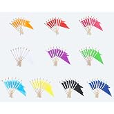 ZXvZYT 50 Pack Solid Color Blank Pennant Flag,Small Mini Plain White Red Yellow Green Orange Blue Black Purple Pink Light Blue Triangle Bunting Stick Flags Set,DIY Marking Decoration