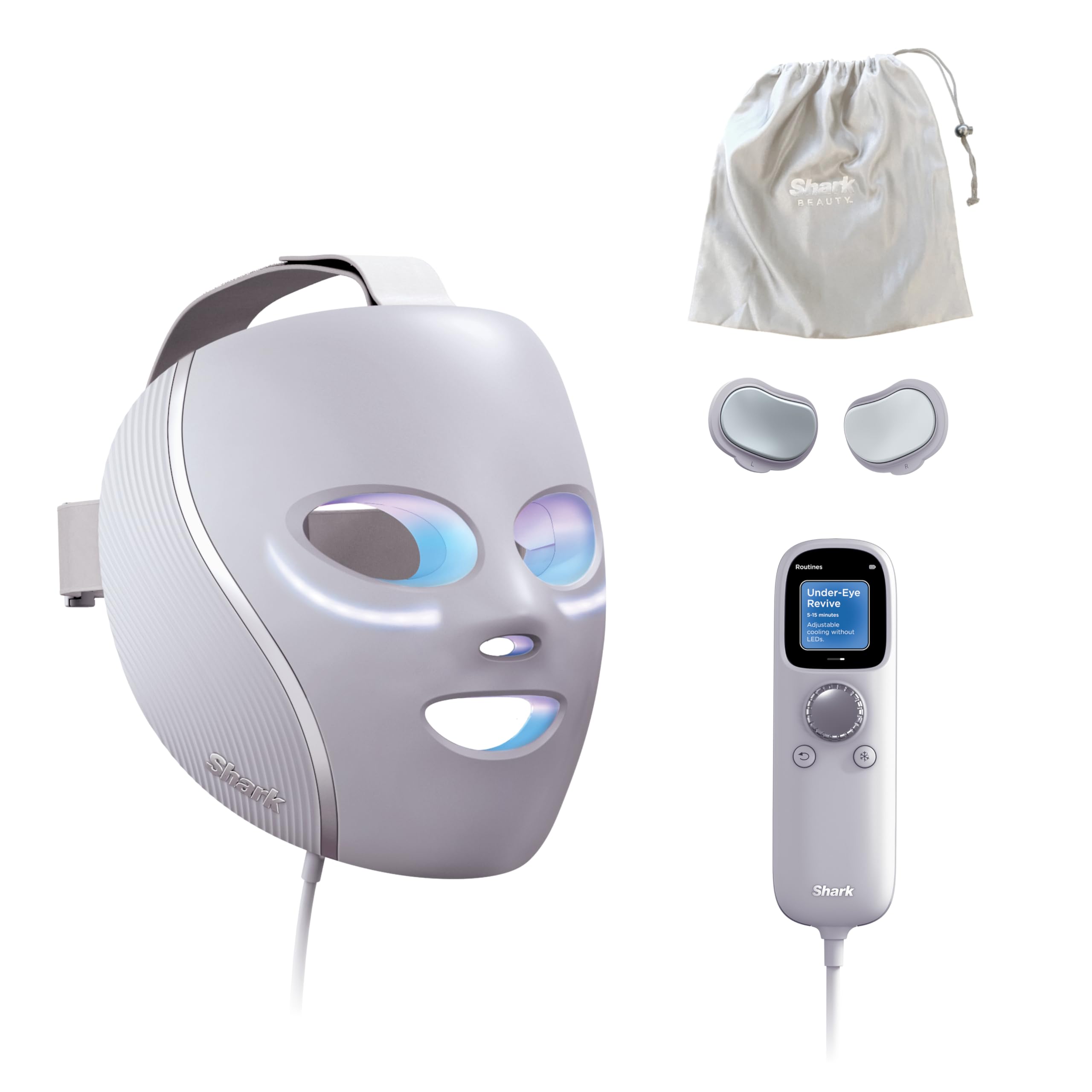 Shark CryoGlow LED Maske, Lichttherapie Maske, Kühlung der Augenpartie, Anti-Aging, Hautklärung, rote/blaue LED, Rotlichtlampe Gesicht, USB-C, Fernbedienung, Schönheitsgeschenke, Kühles Lila FW312EUPL