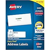 Avery Easy Peel Printable Address Labels with Sure Feed, 1-1/3" x 4", White, 1,400 Blank Mailing Labels (08462)