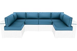 Kimunuk Outdoor Furniture Replacement Cushions, 5" Foam Foam High-Density, Fits 6-seat Sectional Rattan Conversation Set, 14 Piece Patio Water-Resistant Replacement Sofa Cushions, Liner&Cover