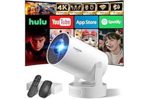 [Built-in Apps & 2026 Upgraded] Mini Projector with WiFi 6 and Bluetooth 5.4 Support 4K 1080P Auto Keystone 180° Rotatable Pr