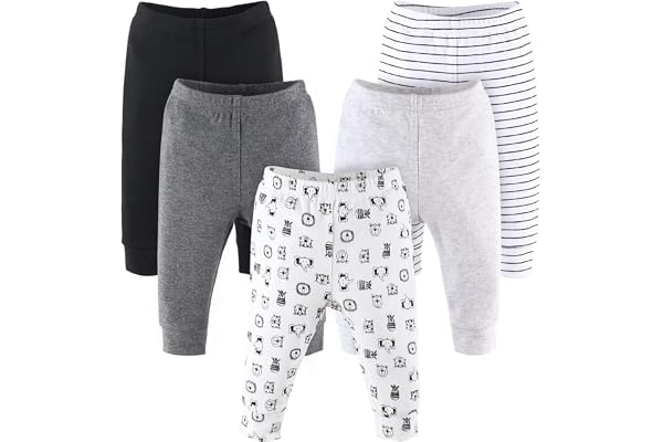 The Peanutshell 5 Pack Baby Boy or Girl Pants Set - 100% Cotton Toddler & Baby Pants, 0-24 Months - Safari Animals