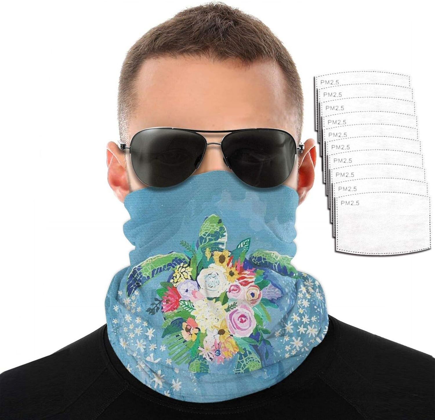 Flora and Sea Turtle Neck Gaiter Face Mask Reusable Bandana