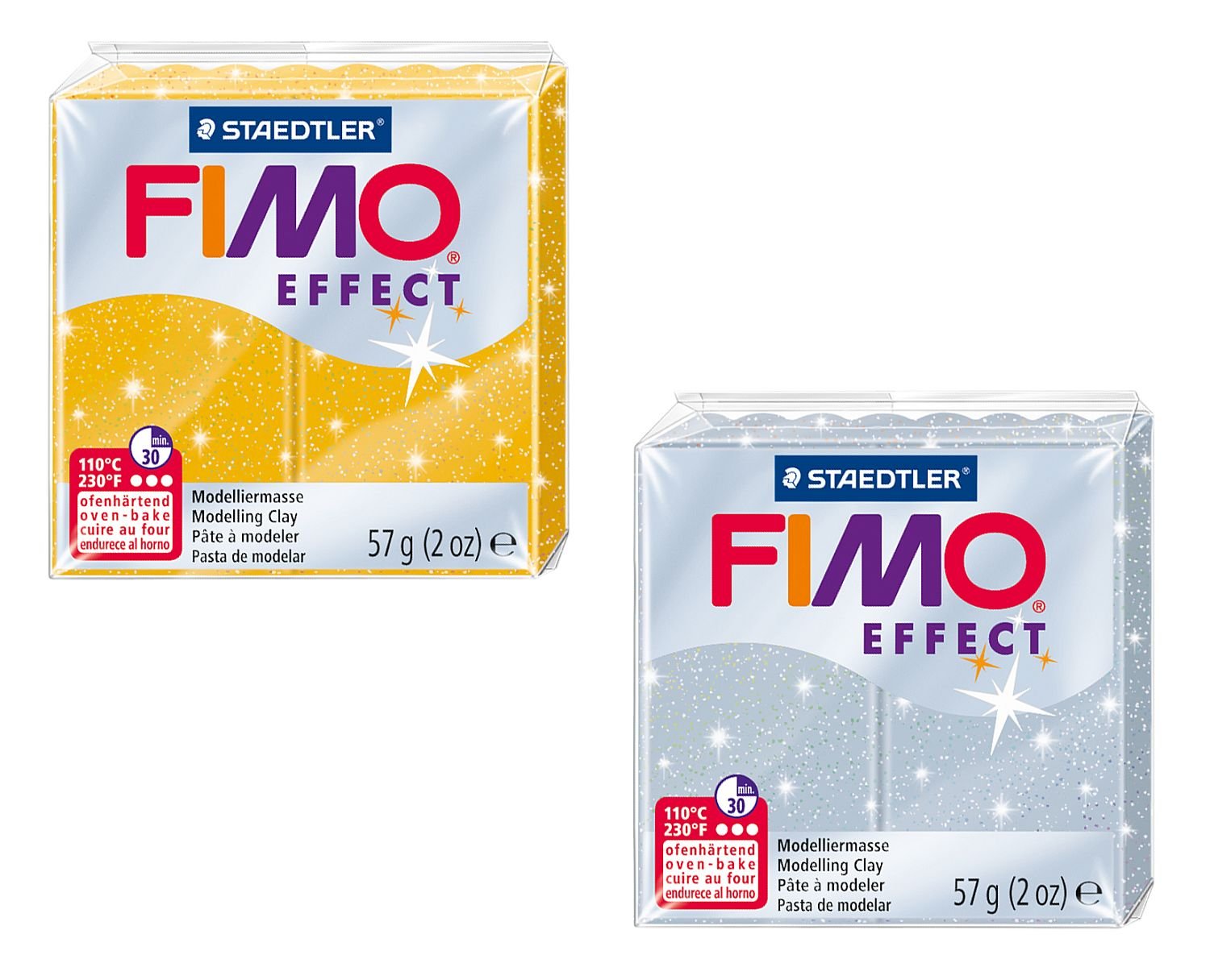 STAEDTLER 8020 AMZ 02 Fimo Effect Glitter Modelling Clay 2 Blocks 57 g Yellow/Silver