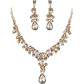 EVER FAITH Women's Rhinestone Crystal Elegeant Wedding Feast Floral Teardrop Necklace Earrings Set
