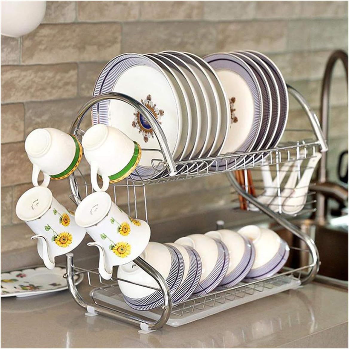 2 Tiers Dish Drying Rack Home Washing Holder Basket Kitchen Sink Dish Drainer Drying Rack Organizer,A