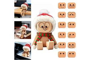 Christmas Shaking Wooden Man Figurine, 12pcs Fun Dashboard Decoration for Cars, Handcrafted Wooden Figure with Replaced Cute 