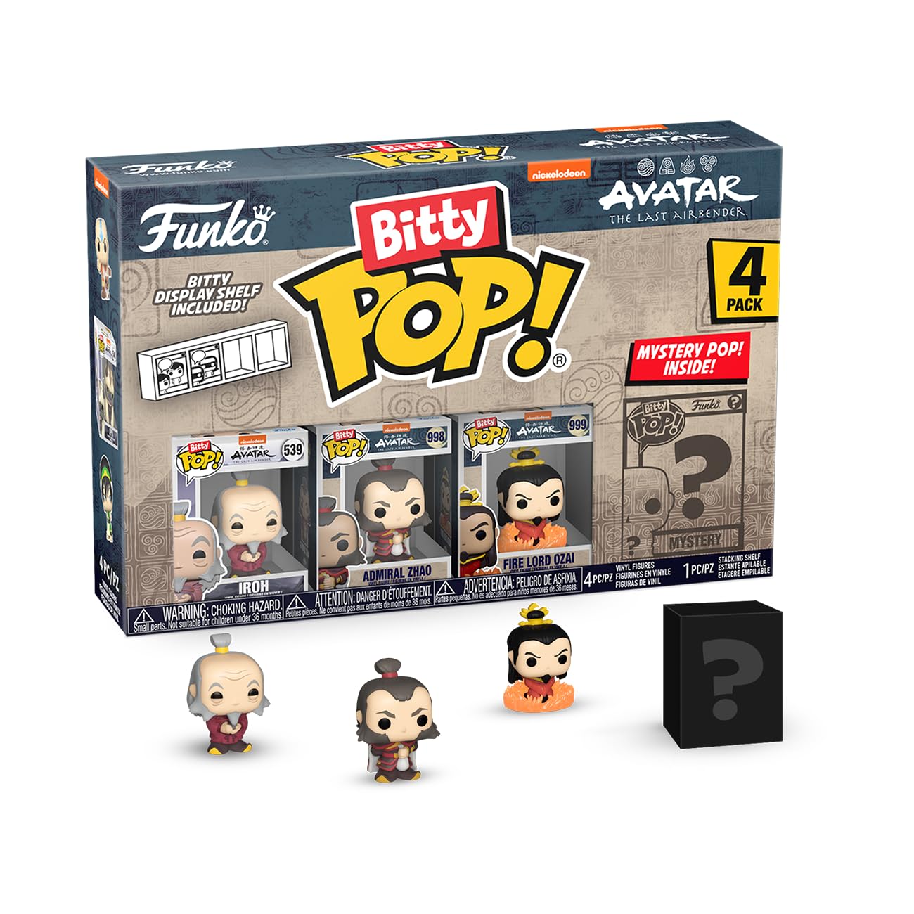 Funko Bitty Pop! Avatar: TLA - Iroh 4PK - Iroh, Admiral Zhao, Firelord Ozai and A Surprise Mystery Mini Figure - 0.9 Inch (2.2 Cm) - Avatar: the Last Airbender Collectable - Gift Idea - Cake Topper