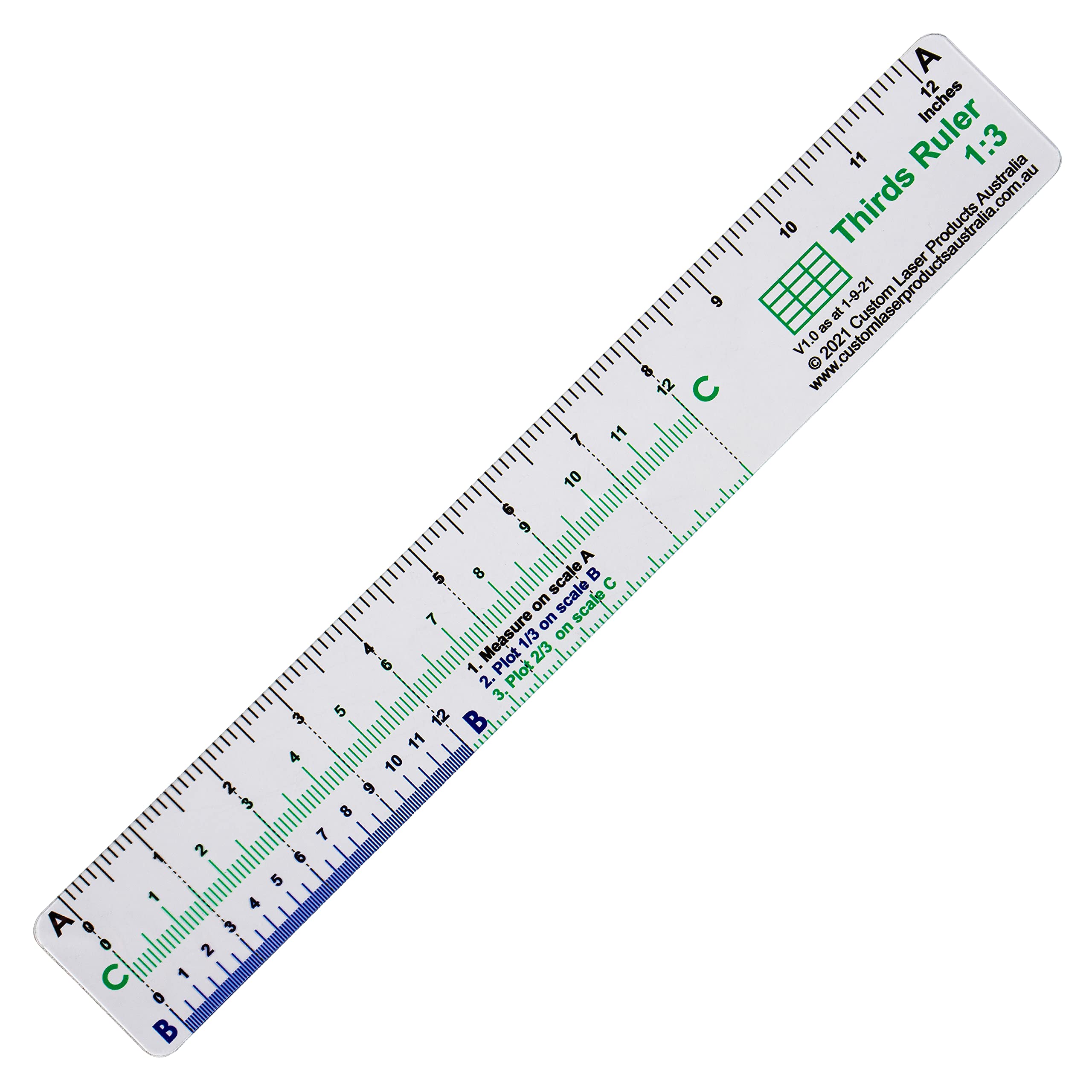 CLPA 12" No-Math Rule of Thirds Ruler — Flexible Clear PETG | Proportional Division Without Arithmetic | Drawing, Drafting and Layout | Made in Australia — image 1