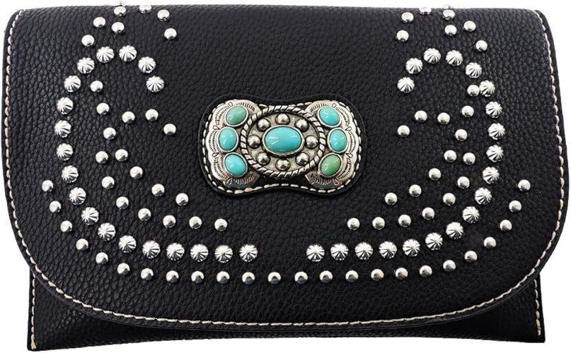 American Bling Clutch Crossbody Shoulder Handbag Built in Wallet (Black