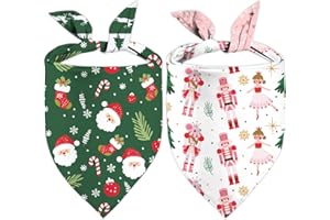 XGXHZYLC Christmas Dog Bandana, Double Sided 4 Patterns Adjustable Holiday Party Birthday Pets Bandana Triangle Bibs Cat Scarf 2 Pack Set