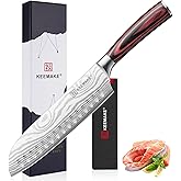 KEEMAKE 7 Inch Japanese Santoku Knife, Ultra-Sharp 1.4116 High Carbon Steel Blade with Pakkawood Handle, Professional Chef's Knife for Kitchen w/Sheath and Gift Box