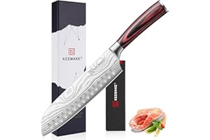 KEEMAKE 7 Inch Japanese Santoku Knife, Ultra-Sharp 1.4116 High Carbon Steel Blade with Pakkawood Handle, Professional Chef's 