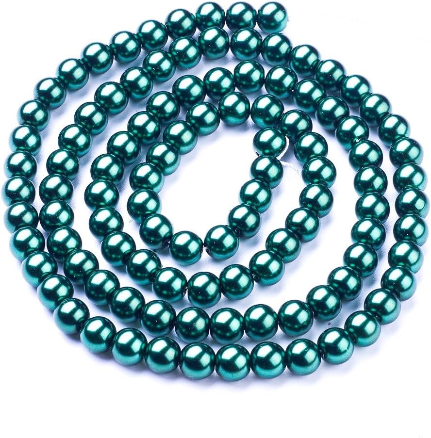 AMZ Beads - 250 Loose 8mm Glass Rich Round Pearls Jewelry Making DIY Craft Beads (Forest Green)