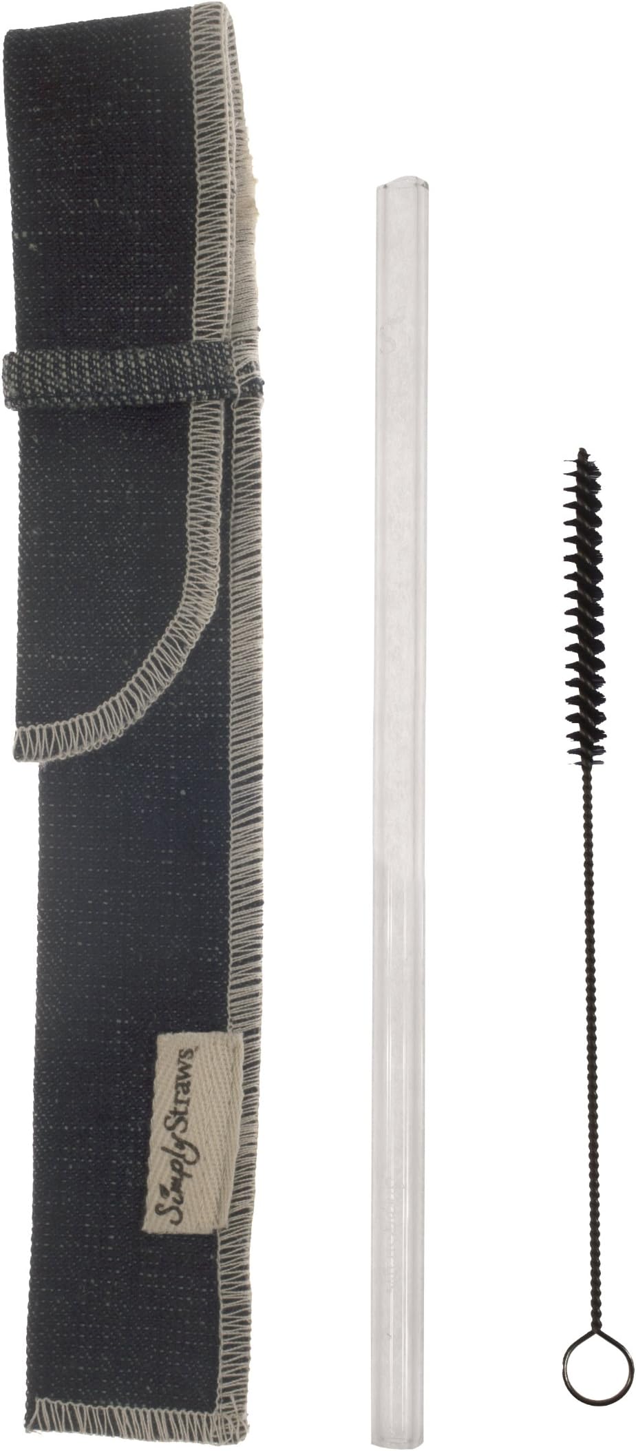 Simply Straws Classic Clear Straw with Denim Single Sleeve and Cleaning Brush