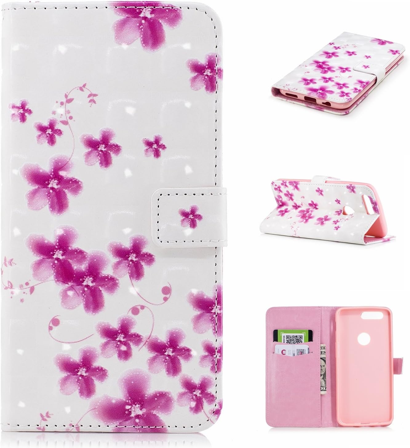 COZY HUT Oneplus 5T Leather Case, Premium Leather Wallet Case with [Kickstand] [Card Slots] [Magnetic Closure] Flip Notebook Cover Case for Oneplus 5T - Cherry blossoms