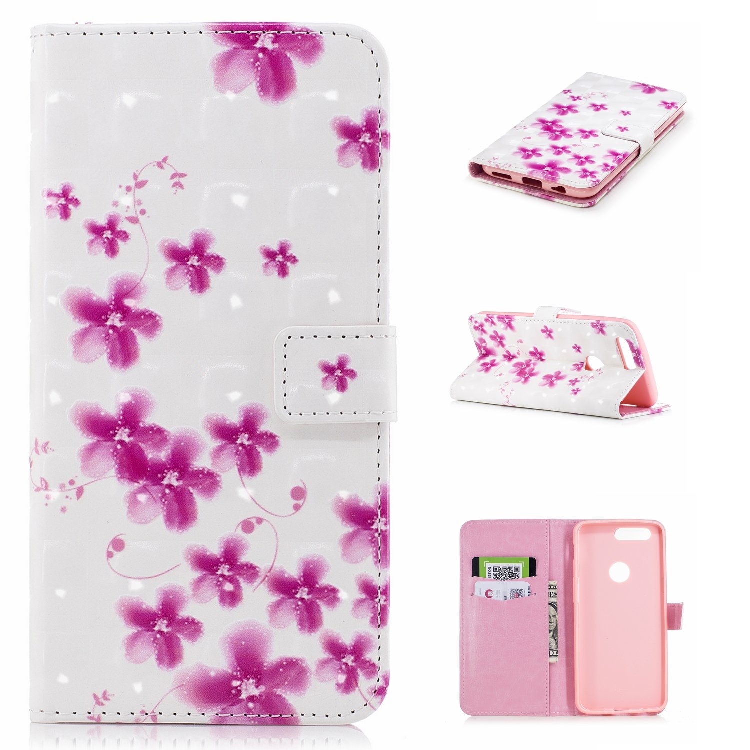 COZY HUT Oneplus 5T Leather Case, Premium Leather Wallet Case with [Kickstand] [Card Slots] [Magnetic Closure] Flip Notebook Cover Case for Oneplus 5T - Cherry blossoms