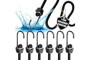 VBEST Extra Long Bungee Cords with Hooks - Large Heavy Duty Outdoor Black Bungie Straps Set of 6 Pieces 72 Inch 6 Ft