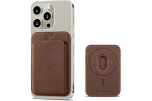 Belemay Strong Magnetic Wallet Compatible with Magsafe, Minimal Card Holder for 1-3 Cards, Premium Crazy Horse Leather, Superb Grip Compatible with iPhone 15/14/13/12 series and MagSafe cases, Brown