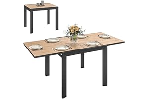 Outsunny Aluminum Outdoor Dining Table, 35.5"–71" Expandable Patio Table for 4–6 People, Square/Rectangular Outdoor Furniture with Slatted Wood Grain Top for Backyard, Porch, Deck, Natural Wood