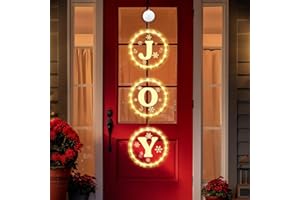 Retisee 3 in 1 Joy Christmas Lights for Front Door, 6.3 Inch Christmas Window Silhouette Lights Decorations Timer Battery Operated LED Joy Sign Hanging Light for Outdoor Indoor Home Shops(Classic)