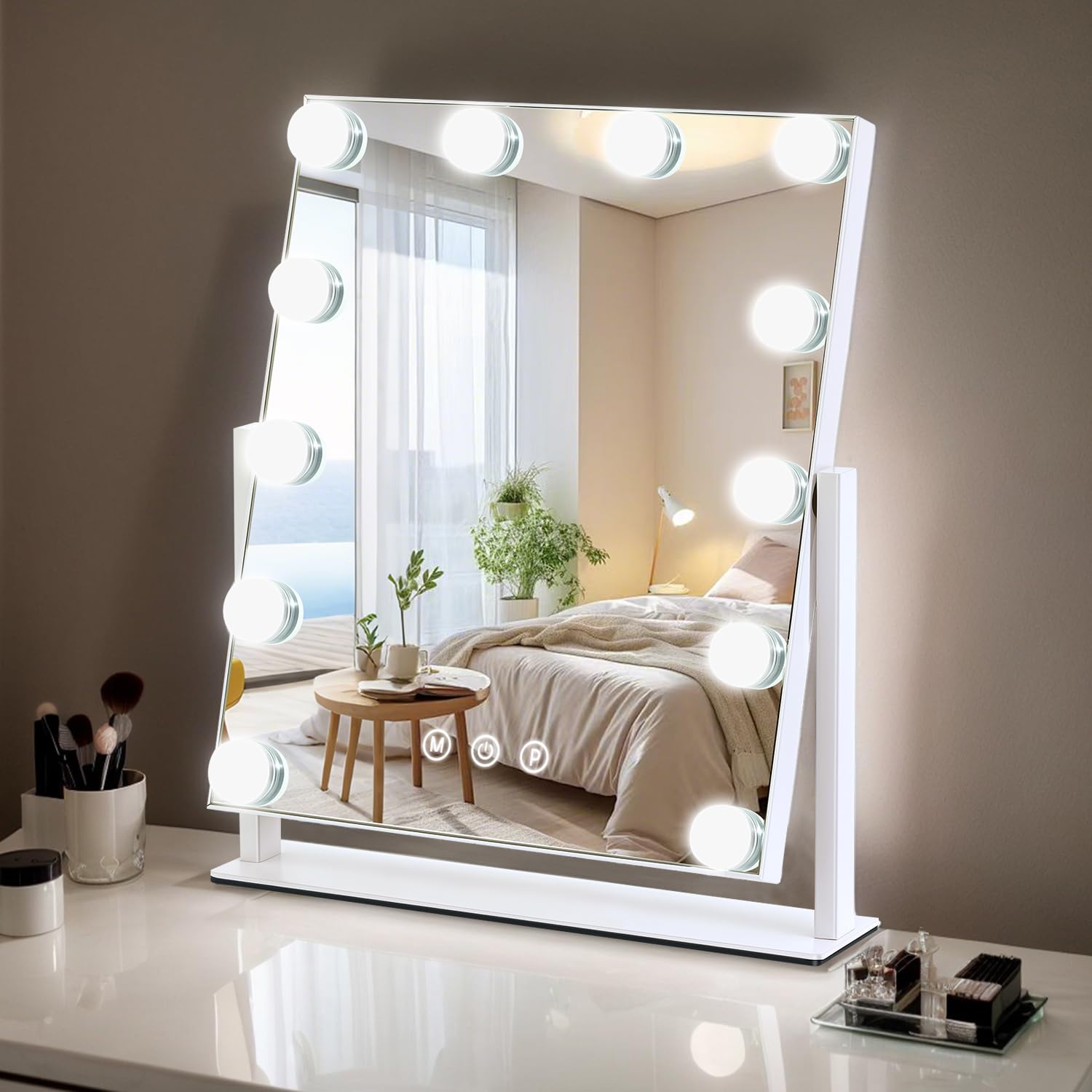 Photo 1 of ZBOCAI Vanity Mirror with Lights, 13'' x 11'' Lighted Makeup Mirror for Desk, Hollywood Mirror with 12 Dimmable Bulbs, 3 Color Modes, Smart Touch Control, 360°Rotation