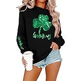 NANYUAYA St Patrick'S Day Sweatshirt For Women Sequin Shamrock Tops Long Sleeve Irish Crewneck Sweatshirt