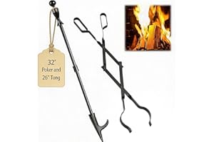 AMAGABELI Garden & Home 32" Long Fire Pit Poker Stick and 26" Fireplace Tongs Tool Sets Log Grabber for Firewood Campfire Bonfire Heavy Duty Iron Rustproof Indoor Outdoor Wood Stove