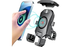 KEWIG Motorcycle Phone Mount Qi 15W Wireless & USB C 20W Fast Chargeing Port, Automatically Lock & Quick Release Handlebar Cell Phone Holder for 4-7'' Phones