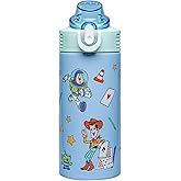 Zak Designs Disney and Pixar Toy Story Sage Kids Water Bottle For School or Travel, 14oz Stainless Steel Water Bottle With Straw, Handle, and Leak-Proof, Pop-Up Spout Cover (Woody, Buzz & Friends)
