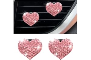 XINLIYA Car Air Vent Clips, 2Pcs Bling Heart Charm Air Conditioning Outlet Clip, Crystal Rhinestone Vent Clip, Sparkly Car In