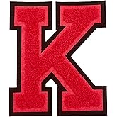 2Pcs 5.0" Red Chenille Letter Patches, Iron On Embroidered Alphabet Patches for Clothing, Jeans, Jackets, Backpacks, Hats- Varsity Letters with Black Border (Letter K)