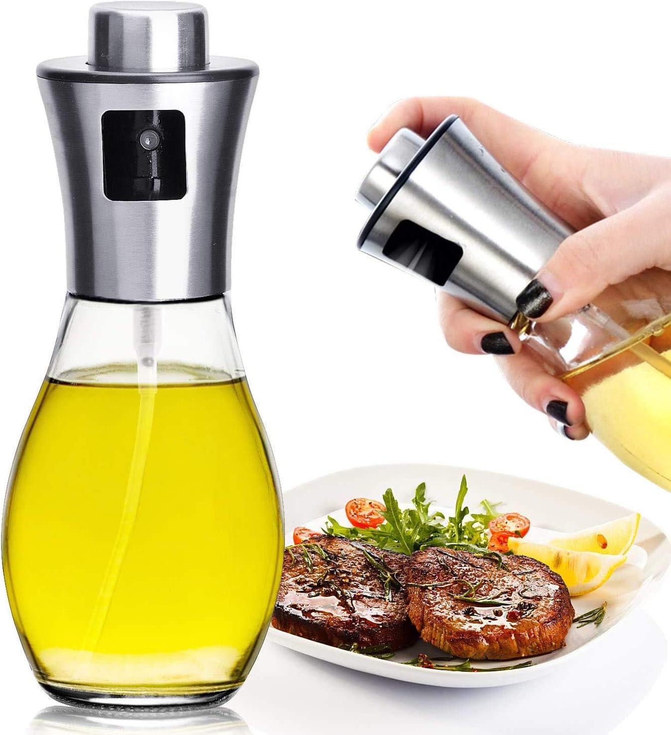 ONEPEARL Glass Oil Dispenser Bottle Container with Press & Measure Pourer for Kitchen Cooking