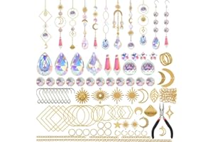 ANKDD Independence Day Decorations DIY Crystal Suncatcher Kits 200pcs Arts and Crafts for Adults, Sun Catchers with Prism Pendants Hooks, Hanging Crystal Kits for Indoor Window Outdoor Garden Decor, Gold