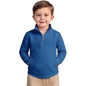CharmWM Toddler Boys Quarter Zip Quilted Sweatshirts Baby Kids High Neck Long Sleeve Pullover Shirt Clothes