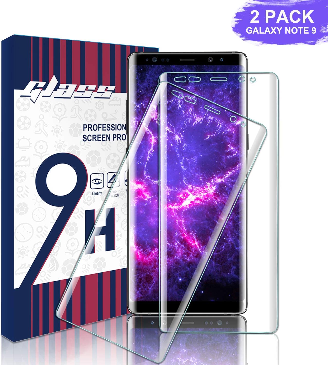 Youer Galaxy Note 9 Screen Protector, [2 Pack] Full Coverage Tempered Glass Screen Protector, 9H Hardness, Anti-Shatter, Ultra Clear, Bubble Free Screen Protector Film for Samsung Note 9 - Transparent