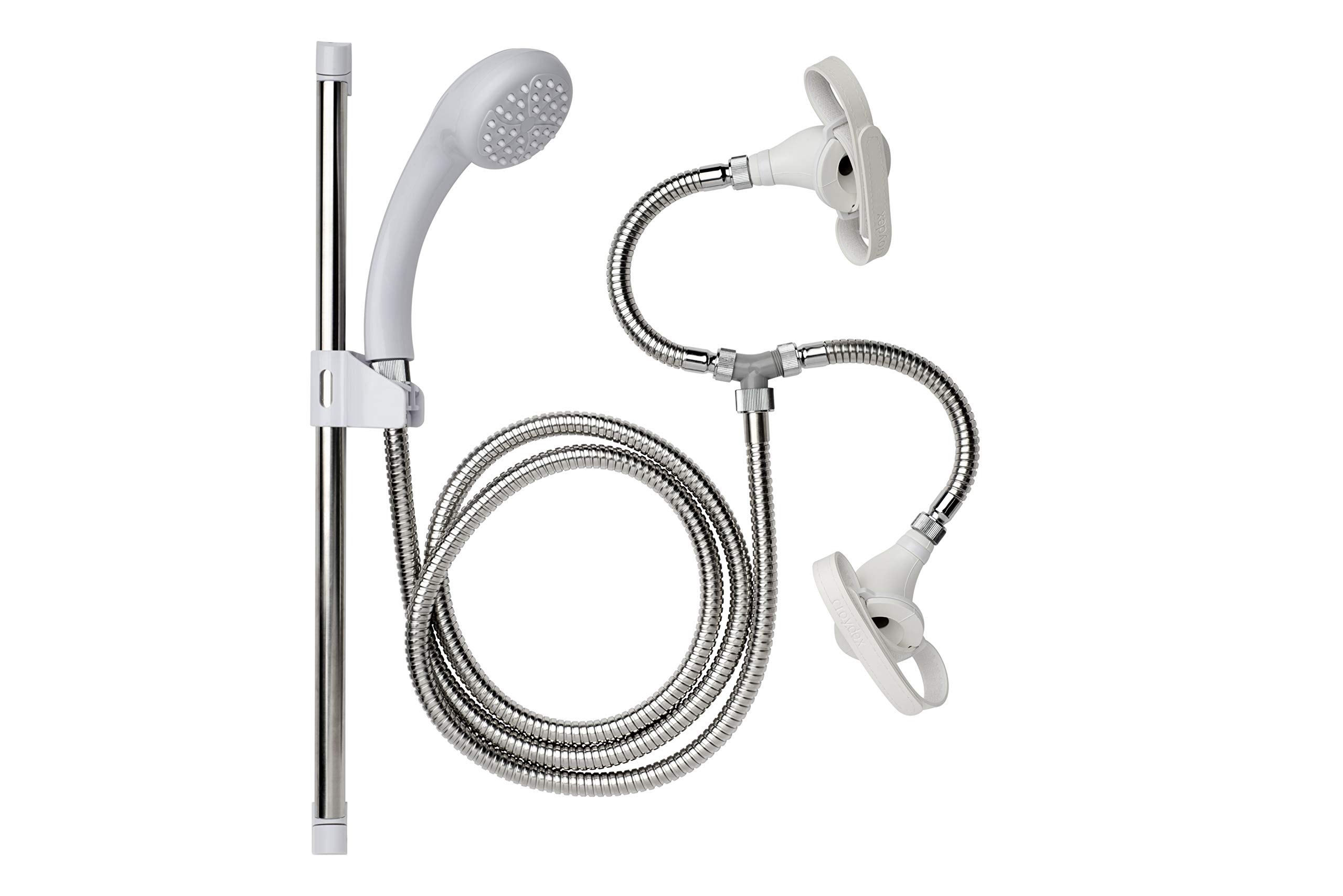 Croydex Secura Shower Head and Hose Attachment for Bath Taps - Multipurpose Stainless Steel Shower Hose, Complete Set with Riser Rail, Easy Push-On Design with Straps for Bathroom, Kitchen, Pet Shower