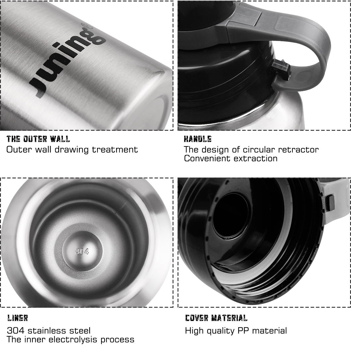 Stainless Steel Sports Water Bottle Double Wall Vacuum Sealed 32 Oz JUNING