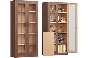AFAIF Locking Display Cabinet with Glass Door, 71”H Metal Curio Cabinets with Adjustable Shelves, Tall Liquor Caninet Display Case for Living Room, Collectibles, Home, Clinic - Assembly Required