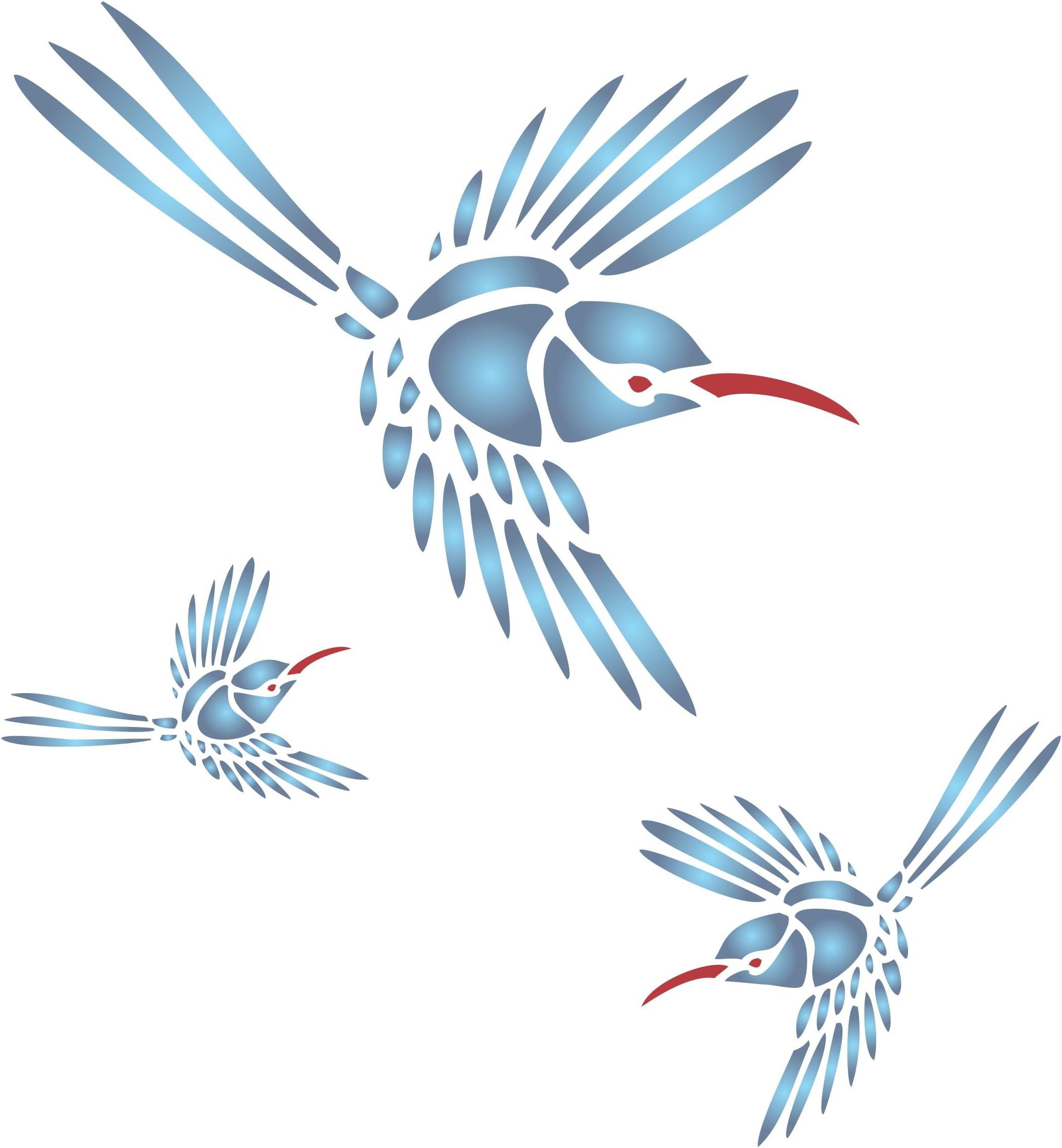 Hummingbird Stencil - 26.5 x 26.5cm (M) - Reusable Large Garden Bird Spring Mural Wall Stencil Template