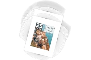 MBC MAT BOARD CENTER Mat Board Center, Pack of 25, 16x20 for 11x14 White Picture Mat Sets - Acid Free, 4-ply Thickness, Bevel Pre-Cut White Core - Includes Backing Boards and Clear Bags - for Pictures, Photos, Framing