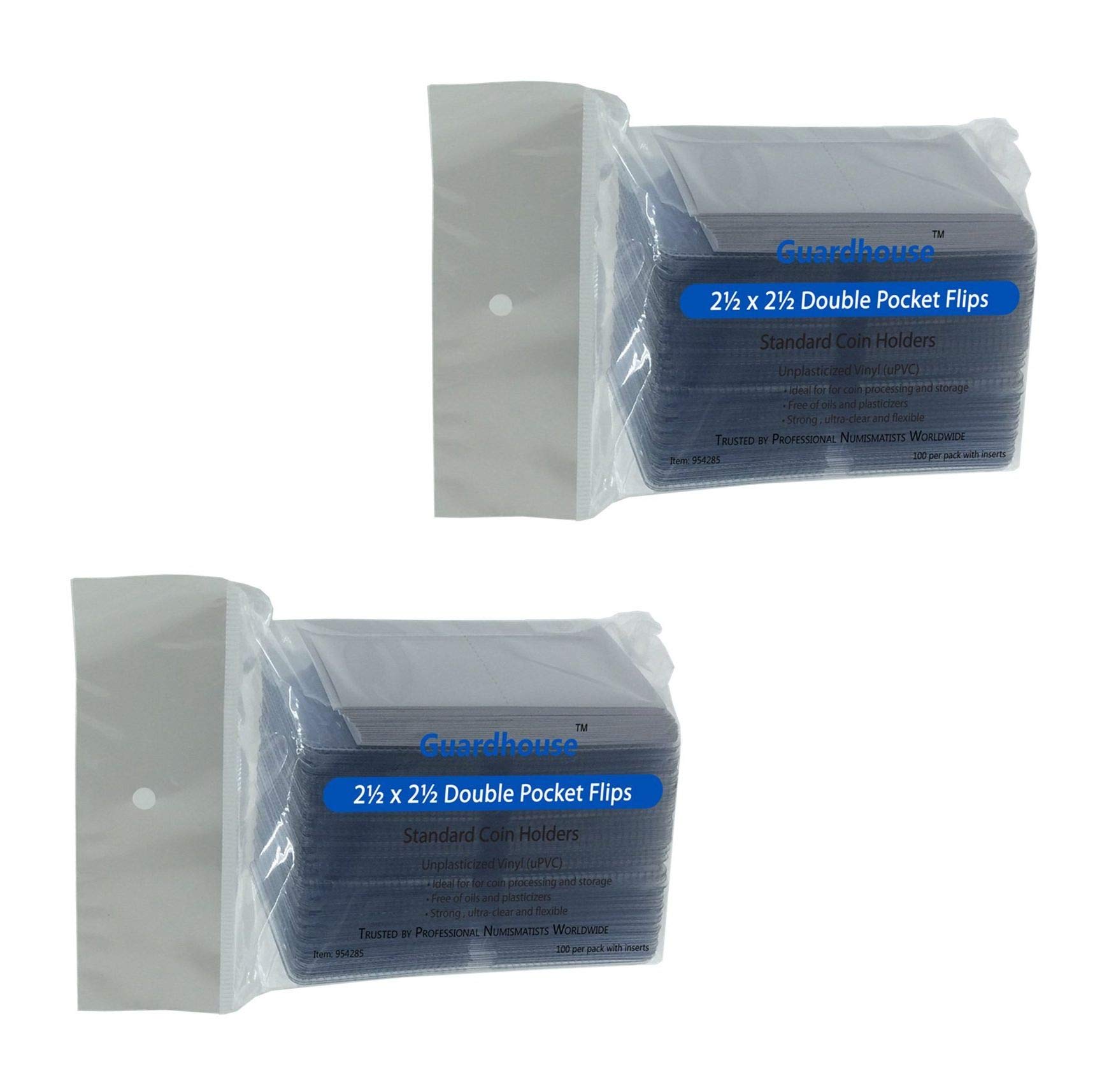 2 ½ x 2 ½ Double-Pocket Unplasticized Coin Flips Pack of 200 with Inserts