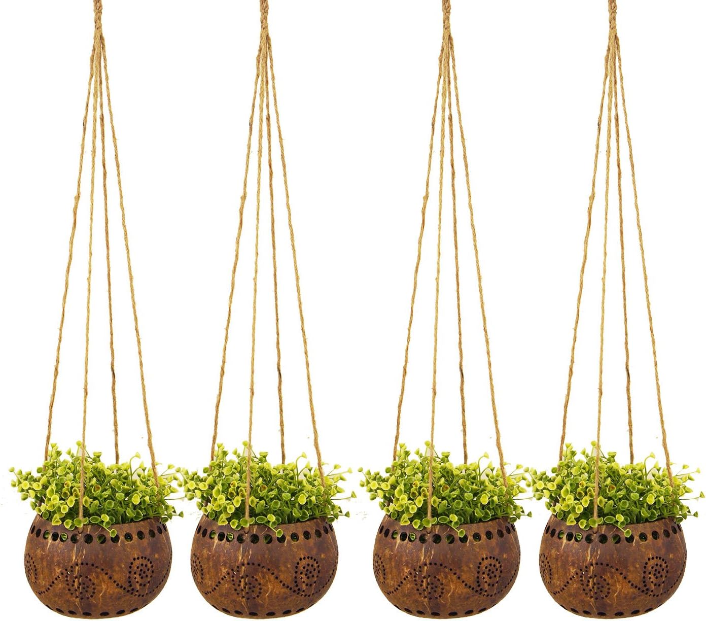 amazon com exotic elegance set of 4 garden decorative 4 coconut shell hanging planter pot size m garden outdoor