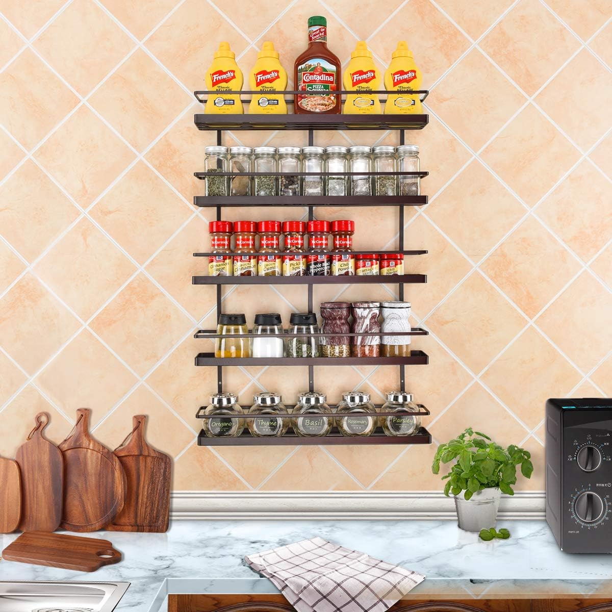 5 Tier Wall Mount Spice Rack Organizer,Pantry Cabinet Door Spice Shelf Storage: Home Improvement